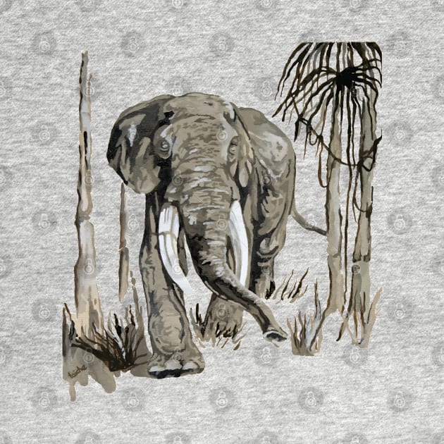 Elephant Art In Brown and Greige Vector by taiche